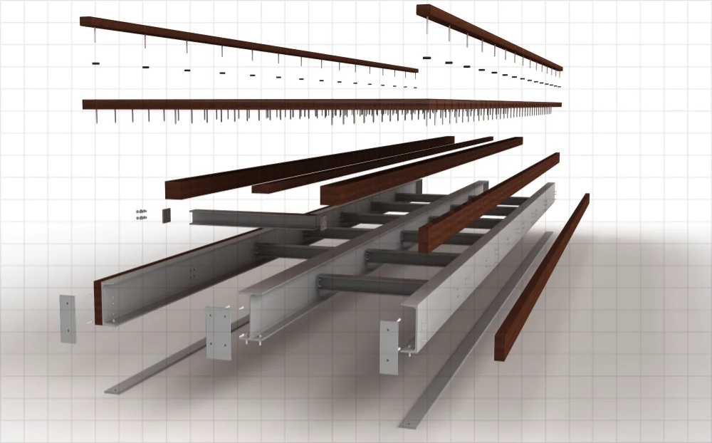 exploded view of steel beam bridge