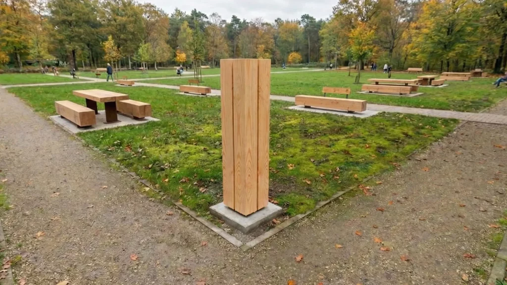 wooden post for wayfinding in public spaces