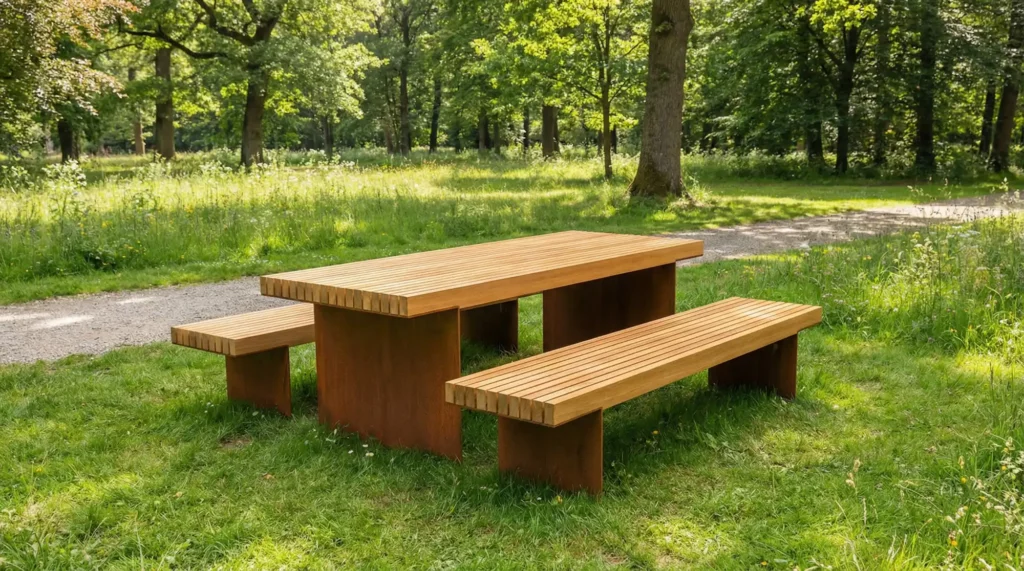 picnic table and bench in public park