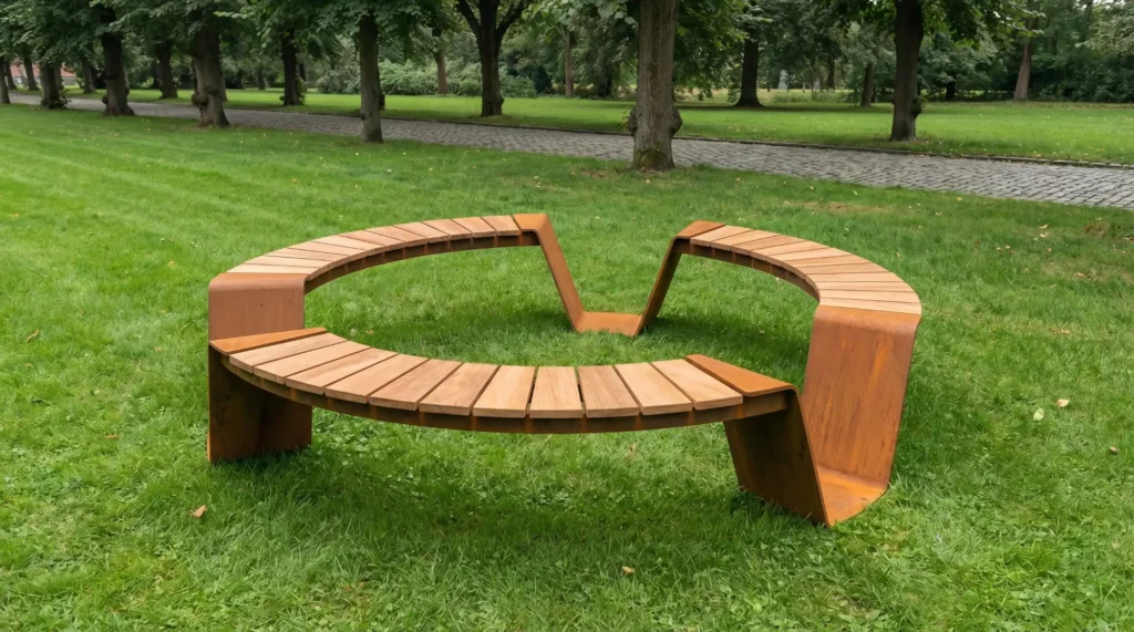 Moderne, gebogen bank in park