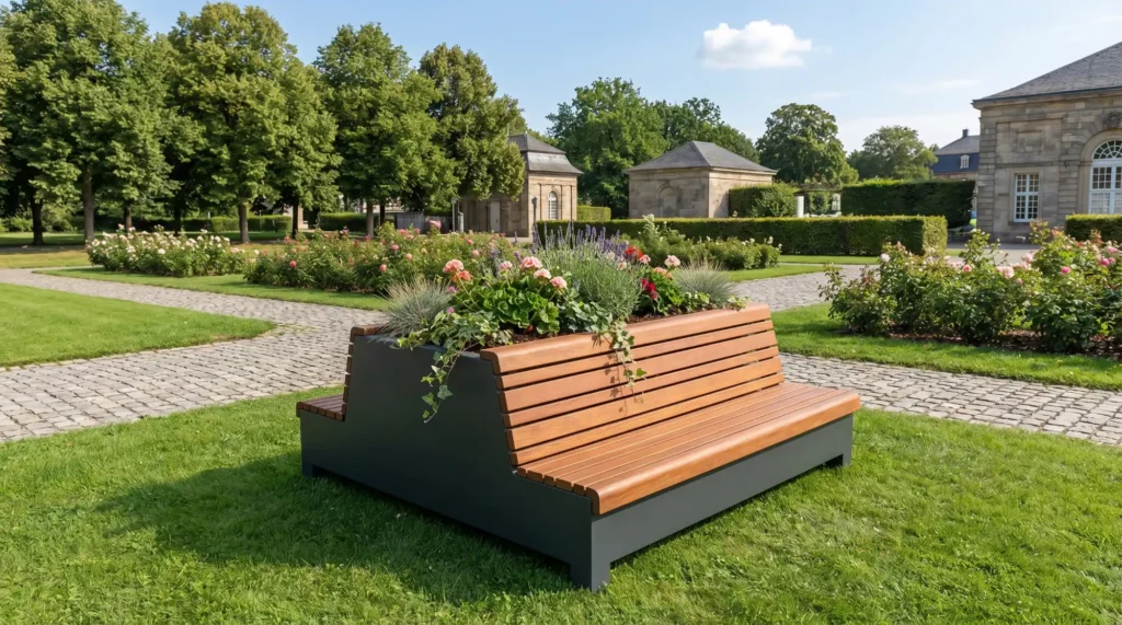 Oasis Duo bank met bloembak in park