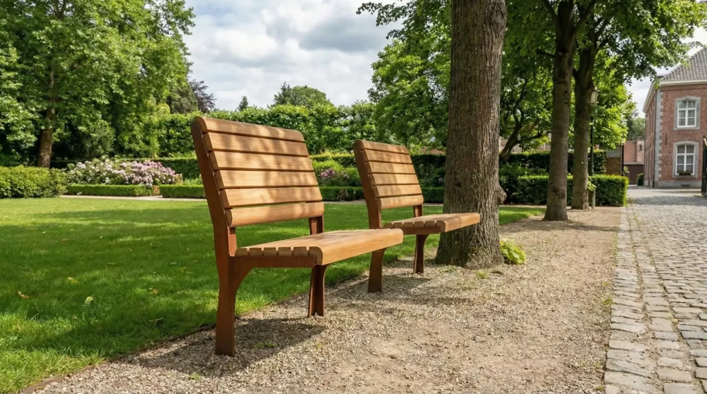 single bench in public park