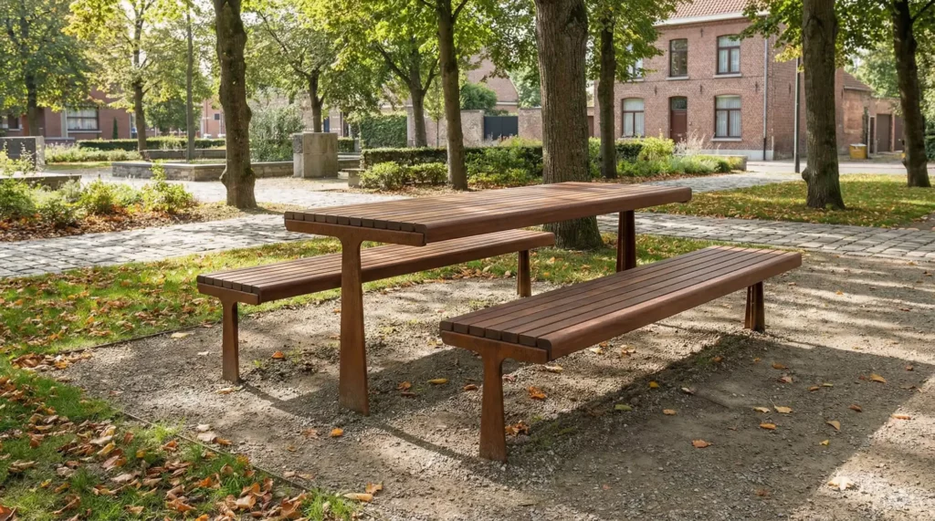 picnic table and bench in public park