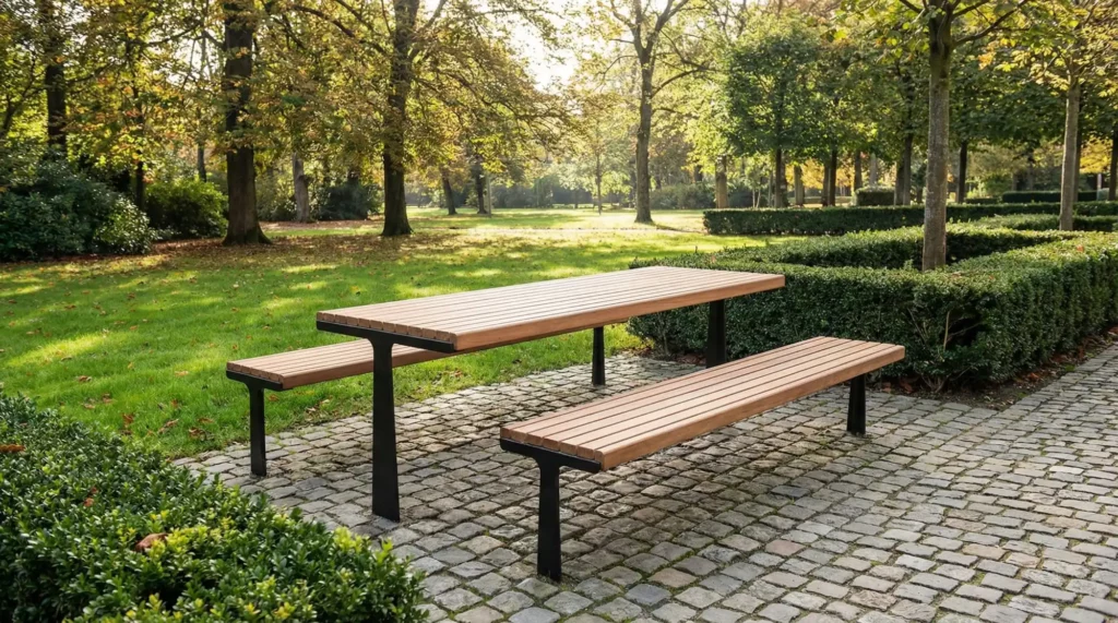 picnic table and bench in public park