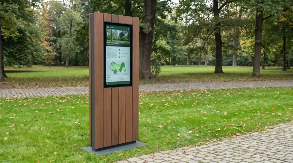 wooden post for wayfinding in public spaces