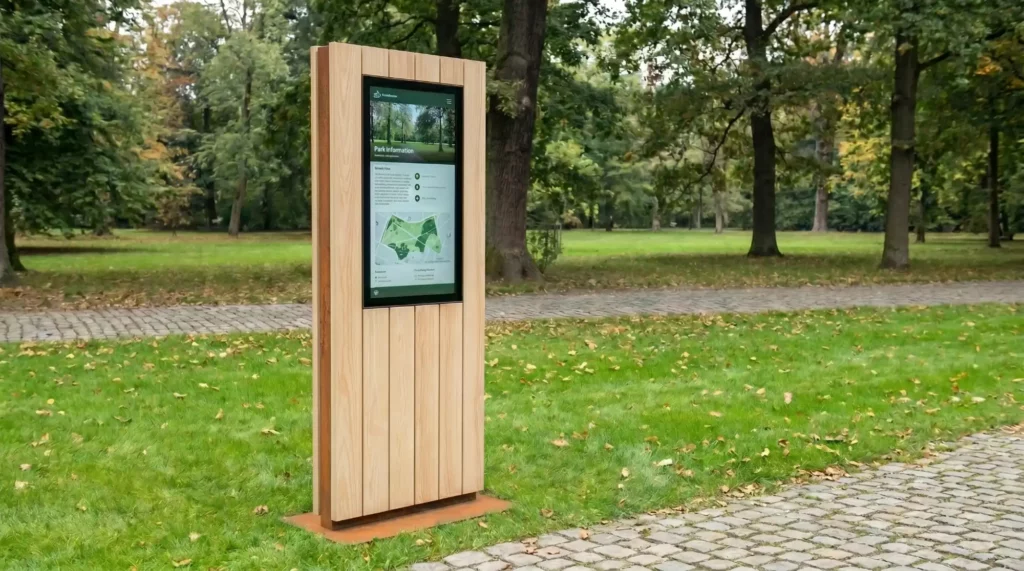 wooden post for wayfinding in public spaces