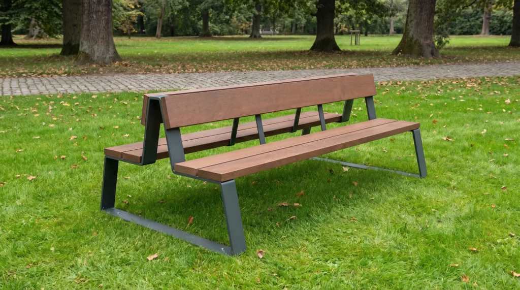 Moderne houten bank in park