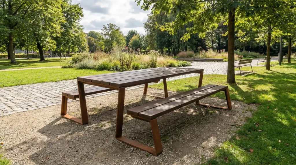 picnic table and bench in public park