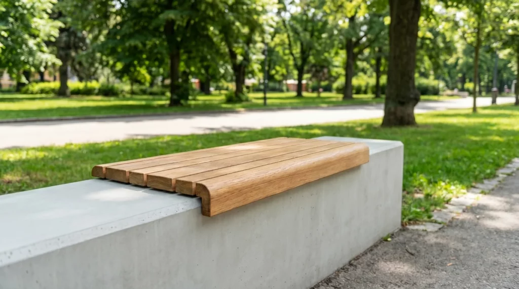 Houten zitbank in park