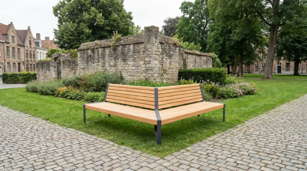 Houten bankje in park