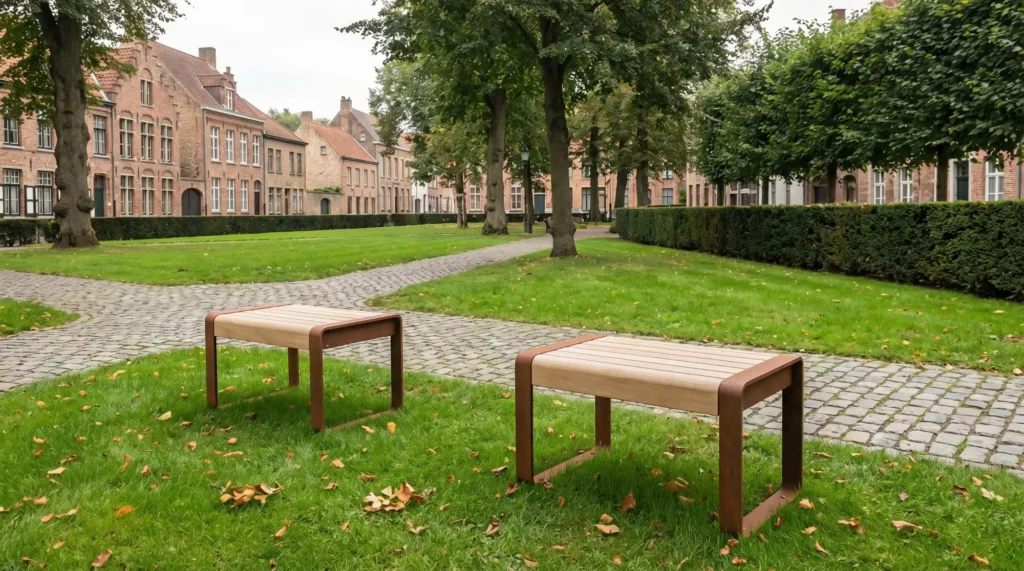 Twee NOVA MONO bankjes in park