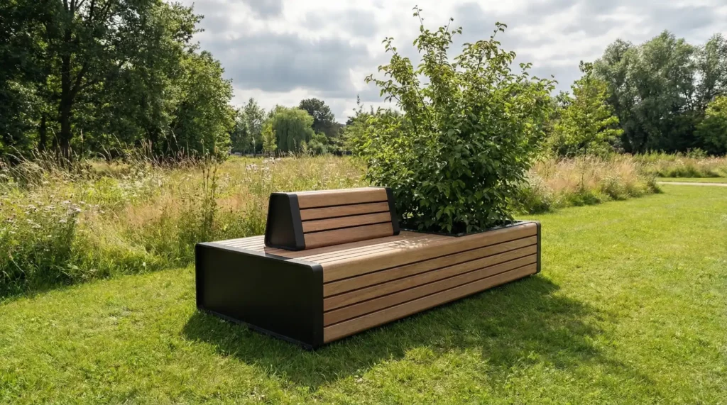 planter and bench in public park