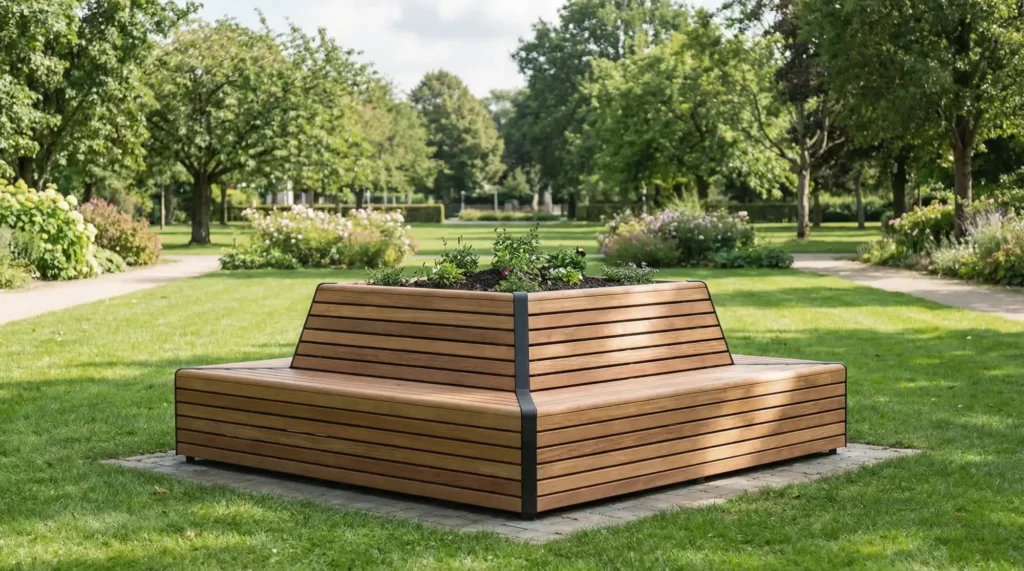 planter and bench in public park