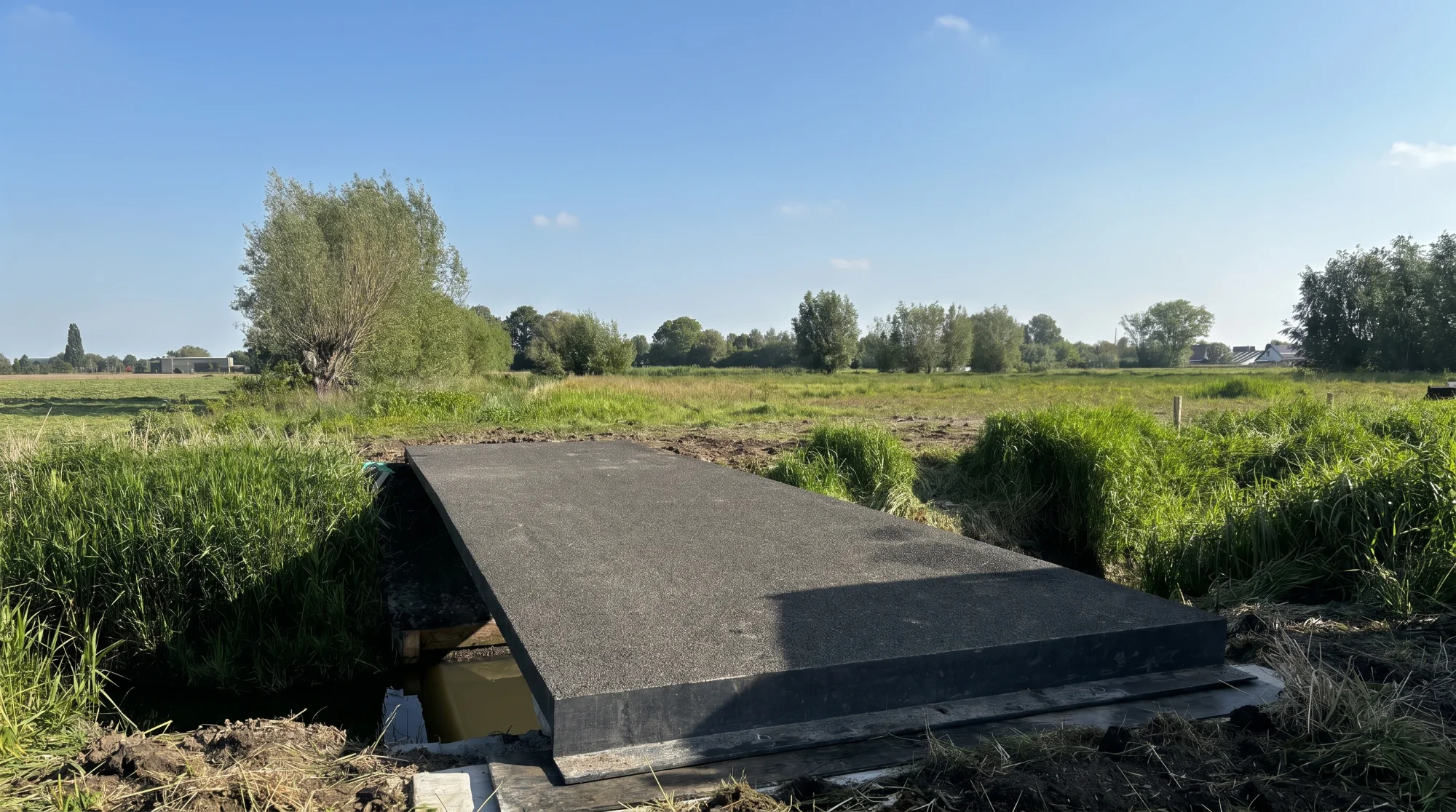 Nieuwe brug over water in Ledegemse Meersen